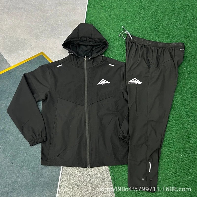Black hooded jacket and trousers